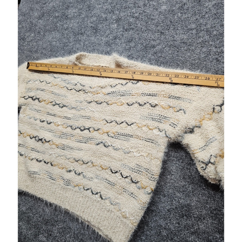 Altar'd State Cream Textured Knit Pullover Crewneck Striped Soft Sweater Medium - Picture 8 of 10